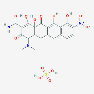 molecular formula C21H23N3O13S B12287957 4-(dimethylamino)-1,10,11,12a-tetrahydroxy-9-nitro-3,12-dioxo-4a,5,5a,6-tetrahydro-4H-tetracene-2-carboxamide;sulfuric acid 