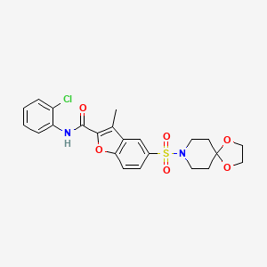 molecular formula C23H23ClN2O6S B1228803 N-(2-chlorophenyl)-5-(1,4-dioxa-8-azaspiro[4.5]decan-8-ylsulfonyl)-3-methyl-2-benzofurancarboxamide 