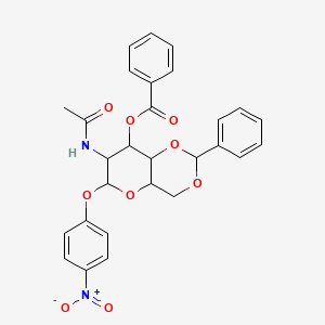 molecular formula C28H26N2O9 B12288076 [7-Acetamido-6-(4-nitrophenoxy)-2-phenyl-4,4a,6,7,8,8a-hexahydropyrano[3,2-d][1,3]dioxin-8-yl] benzoate 