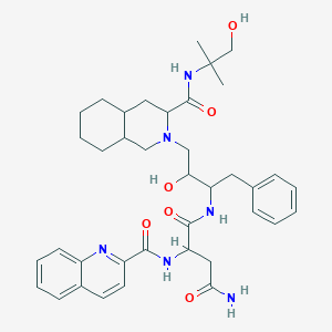 molecular formula C38H50N6O6 B12288298 N-[3-hydroxy-4-[3-[(1-hydroxy-2-methylpropan-2-yl)carbamoyl]-3,4,4a,5,6,7,8,8a-octahydro-1H-isoquinolin-2-yl]-1-phenylbutan-2-yl]-2-(quinoline-2-carbonylamino)butanediamide 