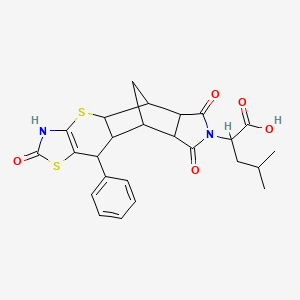 molecular formula C25H26N2O5S2 B1228838 4-Methyl-2-(6,13,15-trioxo-9-phenyl-3,7-dithia-5,14-diazapentacyclo[9.5.1.02,10.04,8.012,16]heptadec-4(8)-en-14-yl)pentanoic acid 