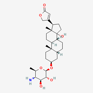 molecular formula C29H45NO7 B1228844 3-[(3S,5R,8R,9S,10S,13R,17R)-3-[(2R,3R,4S,5S,6R)-5-amino-3,4-dihydroxy-6-methyloxan-2-yl]oxy-14-hydroxy-10,13-dimethyl-1,2,3,4,5,6,7,8,9,11,12,15,16,17-tetradecahydrocyclopenta[a]phenanthren-17-yl]-2H-furan-5-one CAS No. 65955-49-9