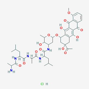 N-[1-[[1-[[6-[(3-acetyl-3,5,12-trihydroxy-10-methoxy-6,11-dioxo-2,4-dihydro-1H-tetracen-1-yl)oxy]-3-hydroxy-2-methyloxan-4-yl]amino]-4-methyl-1-oxopentan-2-yl]amino]-1-oxopropan-2-yl]-2-(2-aminopropanoylamino)-4-methylpentanamide;hydrochloride