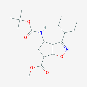 molecular formula C18H30N2O5 B12288699 (+/-)-Methyl-4-t-butoxycarbonylamino-3-(1-ethylpropyl)-4,5,6,6a-tetrahydro-3ah-cyclopenta [d]isoxazole-6-carboxylate 