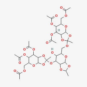 molecular formula C36H50O24 B12288857 [6,7-diacetyloxy-2-[[7-[[6,7-diacetyloxy-5-(acetyloxymethyl)-2-methyl-5,6,7,7a-tetrahydro-3aH-[1,3]dioxolo[4,5-b]pyran-2-yl]oxy]-6-hydroxy-2-methyl-5,6,7,7a-tetrahydro-3aH-[1,3]dioxolo[4,5-b]pyran-5-yl]methoxy]-2-methyl-5,6,7,7a-tetrahydro-3aH-[1,3]dioxolo[4,5-b]pyran-5-yl]methyl acetate 