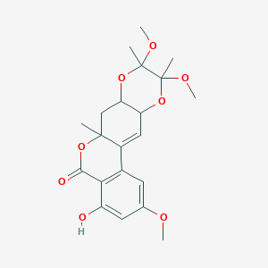 molecular formula C21H26O8 B12289014 (6aR,7aR,9S,10S,11aR)-4-Hydroxy-2,9,10-trimethoxy-6a,9,10-trimethyl-6a,7,7a,9,10,11a-hexahydro-5H-benzo[c][1,4]dioxino[2,3-g]chromen-5-one 