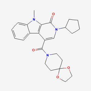 molecular formula C25H29N3O4 B1228913 2-Cyclopentyl-4-[1,4-dioxa-8-azaspiro[4.5]decan-8-yl(oxo)methyl]-9-methyl-1-pyrido[3,4-b]indolone 