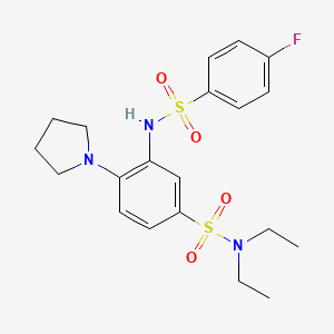 molecular formula C20H26FN3O4S2 B1228921 N,N-diethyl-3-[(4-fluorophenyl)sulfonylamino]-4-(1-pyrrolidinyl)benzenesulfonamide 
