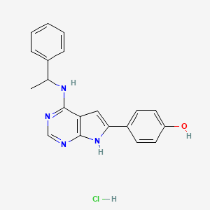 molecular formula C20H19ClN4O B12289557 4-[4-(1-phenylethylamino)-7H-pyrrolo[2,3-d]pyrimidin-6-yl]phenol;hydrochloride 