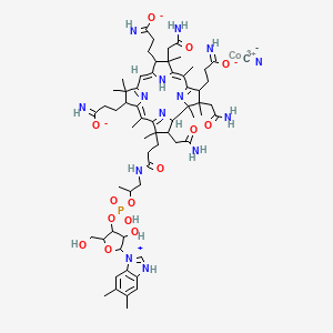 molecular formula C63H88CoN14O14P B12289580 cobalt(3+);3-[(5Z,9Z,14Z)-2,7,18-tris(2-amino-2-oxoethyl)-17-[3-[2-[[5-(5,6-dimethyl-3H-benzimidazol-1-ium-1-yl)-4-hydroxy-2-(hydroxymethyl)oxolan-3-yl]oxy-hydroxyphosphoryl]oxypropylamino]-3-oxopropyl]-3,13-bis(3-imino-3-oxidopropyl)-1,2,5,7,12,12,15,17-octamethyl-3,8,13,18,19,22-hexahydrocorrin-8-yl]propanimidate;cyanide 