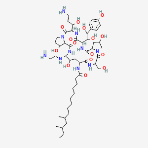 molecular formula C51H86N10O15 B12289642 N-[21-(2-aminoethylamino)-3-(3-amino-1-hydroxypropyl)-6-[1,2-dihydroxy-2-(4-hydroxyphenyl)ethyl]-11,20,25-trihydroxy-15-(hydroxymethyl)-2,5,8,14,17,23-hexaoxo-1,4,7,13,16,22-hexazatricyclo[22.3.0.09,13]heptacosan-18-yl]-10,12-dimethyltetradecanamide 