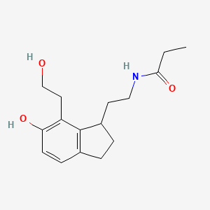 molecular formula C16H23NO3 B12289826 N-[2-[6-hydroxy-7-(2-hydroxyethyl)-2,3-dihydro-1H-inden-1-yl]ethyl]propanamide 