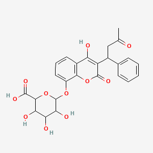 molecular formula C25H24O11 B12289859 3,4,5-Trihydroxy-6-[4-hydroxy-2-oxo-3-(3-oxo-1-phenylbutyl)chromen-8-yl]oxyoxane-2-carboxylic acid 