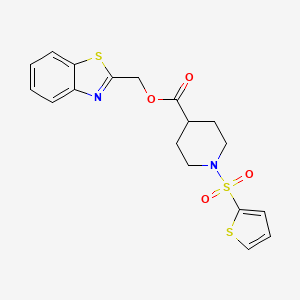 molecular formula C18H18N2O4S3 B1228995 1-Thiophen-2-ylsulfonyl-4-piperidinecarboxylic acid 1,3-benzothiazol-2-ylmethyl ester 