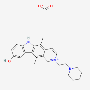 molecular formula C26H31N3O3 B1229005 9-Hydroxy-5,11-dimethyl-2-(2-(piperidyl)ethyl)-6H-pyrido(4,3-b)carbazolium acetate CAS No. 81531-60-4
