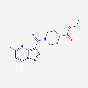 molecular formula C17H22N4O3 B1229010 1-[(5,7-Dimethyl-3-pyrazolo[1,5-a]pyrimidinyl)-oxomethyl]-4-piperidinecarboxylic acid ethyl ester 
