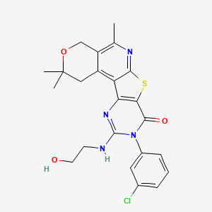 molecular formula C23H23ClN4O3S B1229032 9-(3-氯苯基)-10-(2-羟基乙基氨基)-2,2,5-三甲基-1,4-二氢-2H,9H-3-氧杂-7-噻-6,9,11-三氮杂-苯并[c]芴-8-酮 