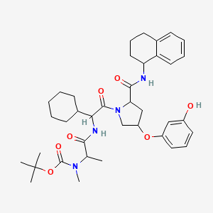 molecular formula C38H52N4O7 B12290365 tert-butyl N-[1-[[1-cyclohexyl-2-[4-(3-hydroxyphenoxy)-2-(1,2,3,4-tetrahydronaphthalen-1-ylcarbamoyl)pyrrolidin-1-yl]-2-oxoethyl]amino]-1-oxopropan-2-yl]-N-methylcarbamate 