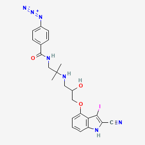 molecular formula C23H24IN7O3 B1229055 1-(4-Azidobenzoyl)-3,3-dimethyl-6-hydroxy-7-(2-cyano-3-iodoindol-4-yloxy)-1,4-diazaheptane CAS No. 82130-68-5