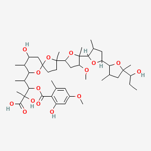 2-Hydroxy-4-[7-hydroxy-2-[5-[5-[5-(1-hydroxypropyl)-3,5-dimethyloxolan-2-yl]-3-methyloxolan-2-yl]-4-methoxy-5-methyloxolan-2-yl]-2,8-dimethyl-1,10-dioxaspiro[4.5]decan-9-yl]-3-(2-hydroxy-4-methoxy-6-methylbenzoyl)oxy-2-methylpentanoic acid