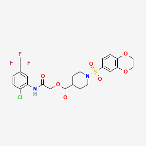 molecular formula C23H22ClF3N2O7S B1229116 1-(2,3-二氢-1,4-苯并二氧杂环-6-磺酰基)-4-哌啶甲酸[2-[2-氯-5-(三氟甲基)苯胺基]-2-氧代乙基]酯 
