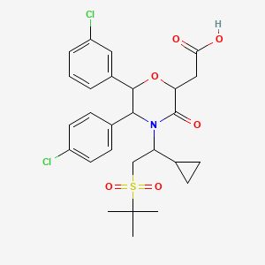 molecular formula C27H31Cl2NO6S B12291446 2-[4-(2-Tert-butylsulfonyl-1-cyclopropylethyl)-6-(3-chlorophenyl)-5-(4-chlorophenyl)-3-oxomorpholin-2-yl]acetic acid 