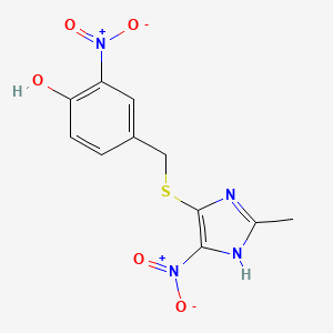 molecular formula C11H10N4O5S B1229167 4-[[(2-methyl-5-nitro-1H-imidazol-4-yl)thio]methyl]-2-nitrophenol 