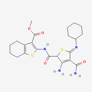 molecular formula C22H28N4O4S2 B1229172 2-[[(3-amino-4-carbamoyl-5-cyclohexylimino-2H-thiophen-2-yl)-oxomethyl]amino]-4,5,6,7-tetrahydro-1-benzothiophene-3-carboxylic acid methyl ester 