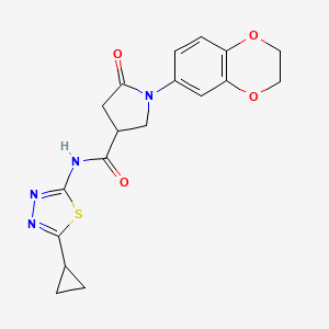 molecular formula C18H18N4O4S B1229198 N-(5-cyclopropyl-1,3,4-thiadiazol-2-yl)-1-(2,3-dihydro-1,4-benzodioxin-6-yl)-5-oxo-3-pyrrolidinecarboxamide 