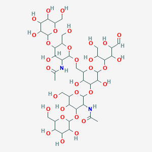 molecular formula C40H68N2O31 B1229199 N-[2-[[4-[3-acetamido-5-hydroxy-6-(hydroxymethyl)-4-[3,4,5-trihydroxy-6-(hydroxymethyl)oxan-2-yl]oxyoxan-2-yl]oxy-3,5-dihydroxy-6-(1,2,4,5-tetrahydroxy-6-oxohexan-3-yl)oxyoxan-2-yl]methoxy]-4-hydroxy-6-(hydroxymethyl)-5-[3,4,5-trihydroxy-6-(hydroxymethyl)oxan-2-yl]oxyoxan-3-yl]acetamide 