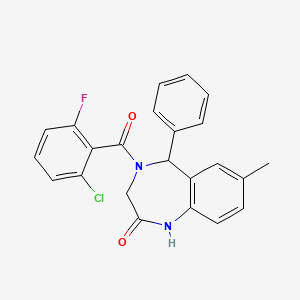 molecular formula C23H18ClFN2O2 B1229210 4-[(2-chloro-6-fluorophenyl)-oxomethyl]-7-methyl-5-phenyl-3,5-dihydro-1H-1,4-benzodiazepin-2-one 