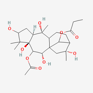 molecular formula C25H40O9 B1229247 6-(Acetyloxy)-3,5,7,10,16-pentahydroxygrayanotoxan-14-yl propanoate 