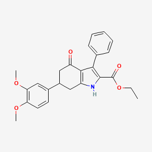 molecular formula C25H25NO5 B1229321 6-(3,4-Dimethoxyphenyl)-4-oxo-3-phenyl-1,5,6,7-tetrahydroindole-2-carboxylic acid ethyl ester 