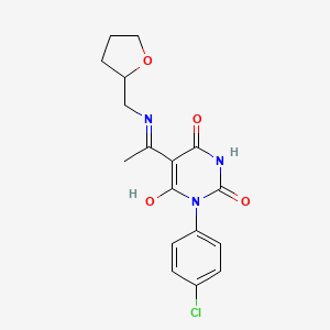 molecular formula C17H18ClN3O4 B1229332 1-(4-Chlorophenyl)-5-[1-(2-oxolanylmethylamino)ethylidene]-1,3-diazinane-2,4,6-trione 
