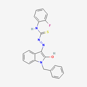 molecular formula C22H17FN4OS B1229337 1-(2-Fluorophenyl)-3-[[2-oxo-1-(phenylmethyl)-3-indolylidene]amino]thiourea 