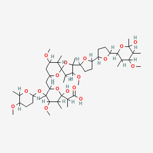 molecular formula C49H84O17 B1229365 2-[2-Hydroxy-6-[[2-[5-[5-(6-hydroxy-4-methoxy-3,5,6-trimethyloxan-2-yl)oxolan-2-yl]oxolan-2-yl]-3,7-dimethoxy-2,4,6-trimethyl-1,10-dioxaspiro[4.5]decan-9-yl]methyl]-4-methoxy-5-(5-methoxy-6-methyloxan-2-yl)oxy-3,5-dimethyloxan-2-yl]propanoic acid CAS No. 125131-53-5