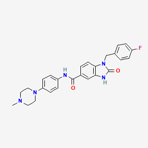 molecular formula C26H26FN5O2 B1229371 1-[(4-氟苯基)甲基]-N-[4-(4-甲基-1-哌嗪基)苯基]-2-氧代-3H-苯并咪唑-5-甲酰胺 