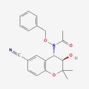 molecular formula C21H22N2O4 B1229415 Acetamide, N-(6-cyano-3,4-dihydro-3-hydroxy-2,2-dimethyl-2H-1-benzopyran-4-yl)-N-(phenylmethoxy)-, trans- CAS No. 149654-54-6