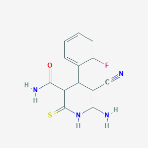 molecular formula C13H11FN4OS B1229430 6-amino-5-cyano-4-(2-fluorophenyl)-2-sulfanylidene-3,4-dihydro-1H-pyridine-3-carboxamide 