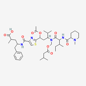 4-[[2-[1-Acetyloxy-4-methyl-3-[3-methylbutanoyloxymethyl-[3-methyl-2-[(1-methylpiperidine-2-carbonyl)amino]pentanoyl]amino]pentyl]-1,3-thiazole-4-carbonyl]amino]-2-methyl-5-phenylpentanoic acid