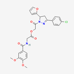 2-[[(3,4-Dimethoxyphenyl)-oxomethyl]amino]acetic acid [2-[5-(4-chlorophenyl)-3-(2-furanyl)-3,4-dihydropyrazol-2-yl]-2-oxoethyl] ester