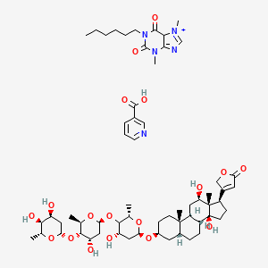 3-[(3S,5R,8R,9S,10S,12R,13S,14S,17R)-3-[(2R,4S,6S)-5-[(2S,4S,5S,6R)-5-[(2S,4S,5S,6R)-4,5-dihydroxy-6-methyloxan-2-yl]oxy-4-hydroxy-6-methyloxan-2-yl]oxy-4-hydroxy-6-methyloxan-2-yl]oxy-12,14-dihydroxy-10,13-dimethyl-1,2,3,4,5,6,7,8,9,11,12,15,16,17-tetradecahydrocyclopenta[a]phenanthren-17-yl]-2H-furan-5-one;1-hexyl-3,7-dimethyl-5H-purin-7-ium-2,6-dione;pyridine-3-carboxylic acid