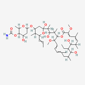 molecular formula C46H75NO14 B1229498 [6-[2-[4-(11-Ethyl-10,12-dihydroxy-3,17-dimethoxy-7,9,13,15-tetramethyl-18-oxo-1-oxacyclooctadeca-4,6,14,16-tetraen-2-yl)-3-hydroxypentan-2-yl]-2-hydroxy-5-methyl-6-prop-1-enyloxan-4-yl]oxy-4-hydroxy-2-methyloxan-3-yl] carbamate 