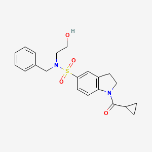 molecular formula C21H24N2O4S B1229508 1-[cyclopropyl(oxo)methyl]-N-(2-hydroxyethyl)-N-(phenylmethyl)-2,3-dihydroindole-5-sulfonamide 
