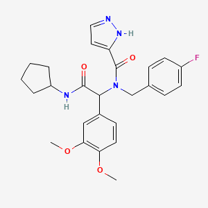 N-[2-(cyclopentylamino)-1-(3,4-dimethoxyphenyl)-2-oxoethyl]-N-[(4-fluorophenyl)methyl]-1H-pyrazole-5-carboxamide