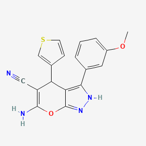 6-Amino-3-(3-methoxyphenyl)-4-(3-thiophenyl)-2,4-dihydropyrano[2,3-c]pyrazole-5-carbonitrile