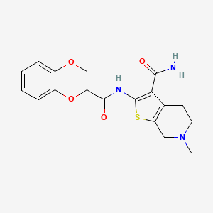 molecular formula C18H19N3O4S B1229530 2-[[2,3-dihydro-1,4-benzodioxin-3-yl(oxo)methyl]amino]-6-methyl-5,7-dihydro-4H-thieno[2,3-c]pyridine-3-carboxamide 