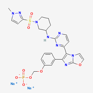 Disodium;[3-[5-[2-[[1-(1-methylpyrazol-3-yl)sulfonylpiperidin-3-yl]amino]pyrimidin-4-yl]imidazo[2,1-b][1,3]oxazol-6-yl]phenoxy]methyl phosphate