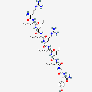 molecular formula C59H105N17O11 B12295445 (2R)-2-[[(2R)-2-[[(2R)-2-[[(2R)-2-amino-5-(diaminomethylideneamino)pen tanoyl]amino]hexanoyl]amino]hexanoyl]amino]-N-[(1R)-1-[[(1R)-1-[[(1R)-1-[[(1R)-1-[[(1R)-1-carbamoyl-2-(4-hydroxyphenyl)ethyl]carbamoylmethyl carbamoyl]pentyl]carbamoyl]pentyl]carbamoyl]pentyl]carbamoyl]-4-(diami nomethylideneamino)butyl]hexanamide 