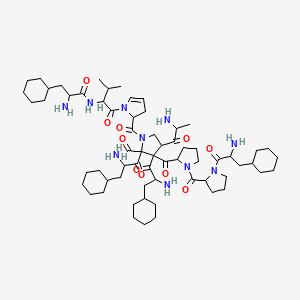 2-amino-N-[1-[2-[2,3-bis(2-amino-3-cyclohexylpropanoyl)-3-[1-[1-(2-amino-3-cyclohexylpropanoyl)pyrrolidine-2-carbonyl]pyrrolidine-2-carbonyl]-4-(2-aminopropanoyl)-2-formylpyrrolidine-1-carbonyl]-2,3-dihydropyrrol-1-yl]-3-methyl-1-oxobutan-2-yl]-3-cyclohexylpropanamide